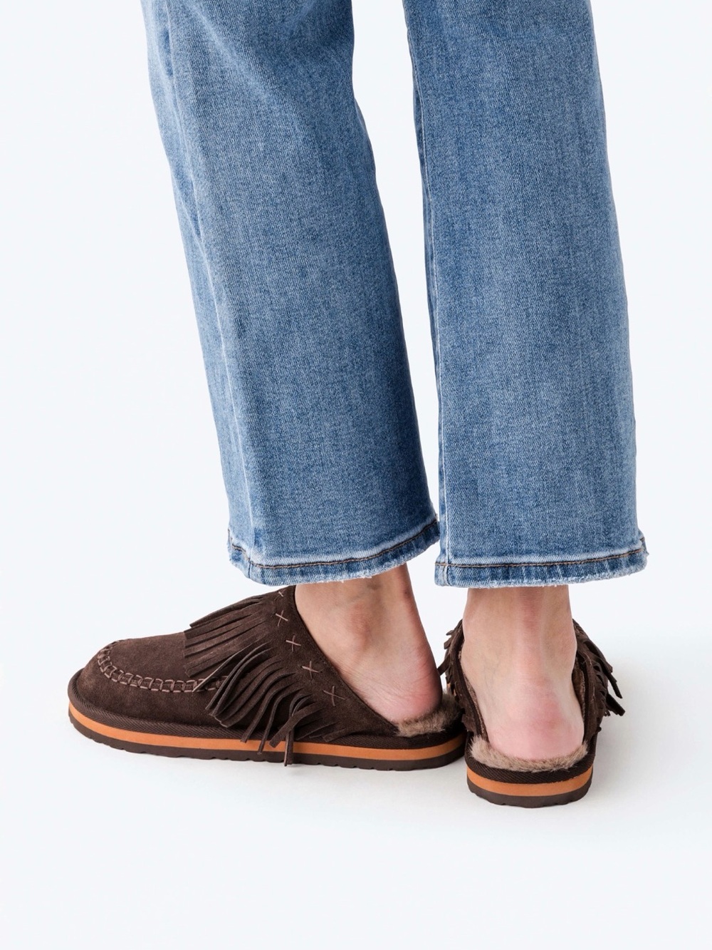 NIB Free People Fallon Fringe Mule Clogs Chocolate Suede Shearling Size 8 - Picture 3 of 5